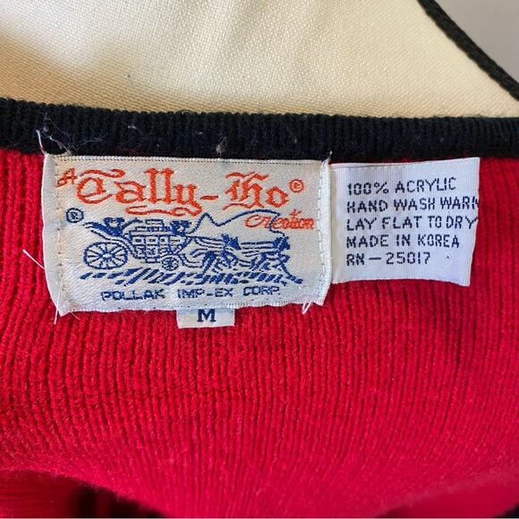 Tally Ho Creation Womens Cardigan Sweater Medium Red Vintage Button Holiday - Picture 7 of 9